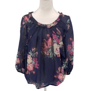 Anthropologie Brand Leifsdottir Floral Silk Blouse Sz S EUC Romantic Boho Vibes